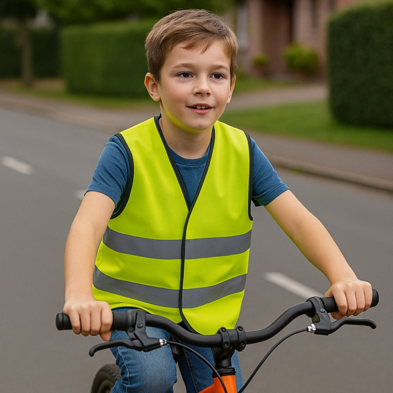 Veste Fluo Sans Manches Enfant Taille Unique 8 à 12 Ans avec Bandes Réfléchissantes 51 x 57 cm