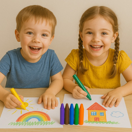 Boîte de 12 Crayons Gras Couleurs Assorties Mine Large pour Dessin Enfant École ou Activité Manuelle