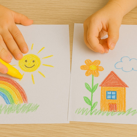Boîte de 12 Crayons Gras Couleurs Assorties Mine Large pour Dessin Enfant École ou Activité Manuelle