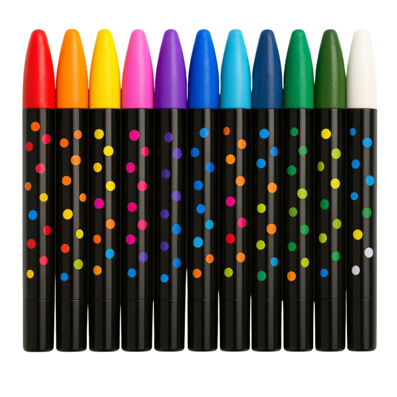 Boîte de 12 Crayons Gras Couleurs Assorties Mine Large pour Dessin Enfant École ou Activité Manuelle