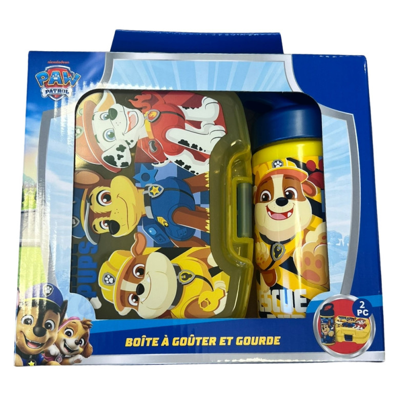 Set Repas Enfant PatPatrouille avec Boîte à Gouter et Gourde 420ml Plastique Jaune pour Ecole et Sorties