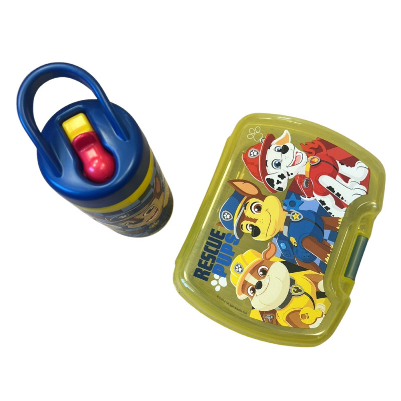 Set Repas Enfant PatPatrouille avec Boîte à Gouter et Gourde 420ml Plastique Jaune pour Ecole et Sorties