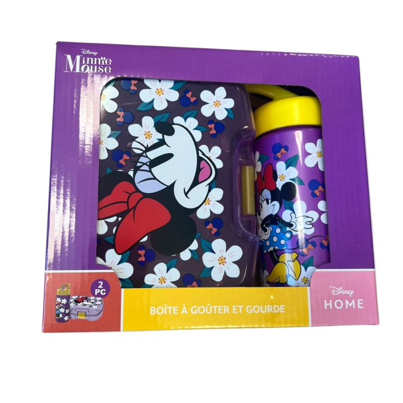 Set Repas Enfant Minnie avec Boîte à Gouter et Gourde 420ml Plastique violet pour Ecole et Sortie
