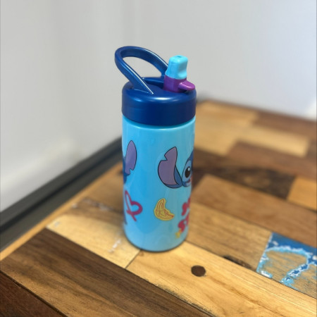 Set Repas Enfant Stitch avec Boîte à Gouter et Gourde 420ml Plastique Bleu pour Ecole et Sorties