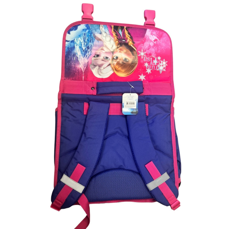 Cartable Reine des Neiges Fille 37 cm rose et violet avec 2 compartiments, poche frontale et bretelles matelassées