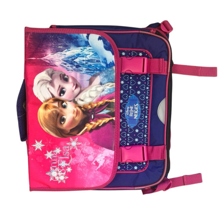 Cartable Reine des Neiges Fille 37 cm rose et violet avec 2 compartiments, poche frontale et bretelles matelassées