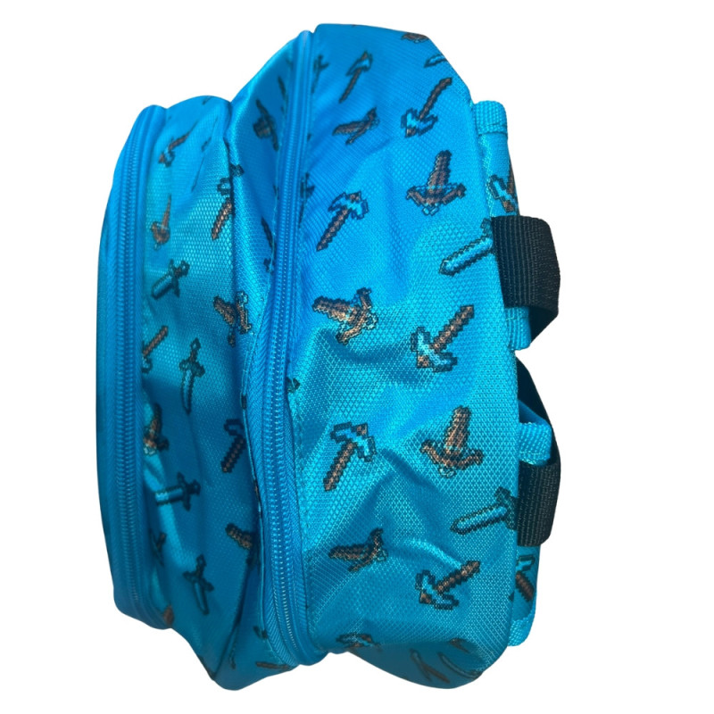 Sac à Dos Enfant Minecraft 38cm Bleu avec 2 Compartiments Idéal École Primaire ou Sortie