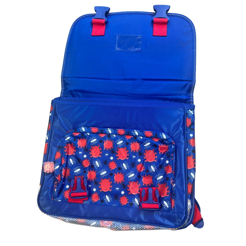 Cartable Spiderman 37 cm rouge et bleu avec 2 compartiments, poche frontale et bretelles matelassées