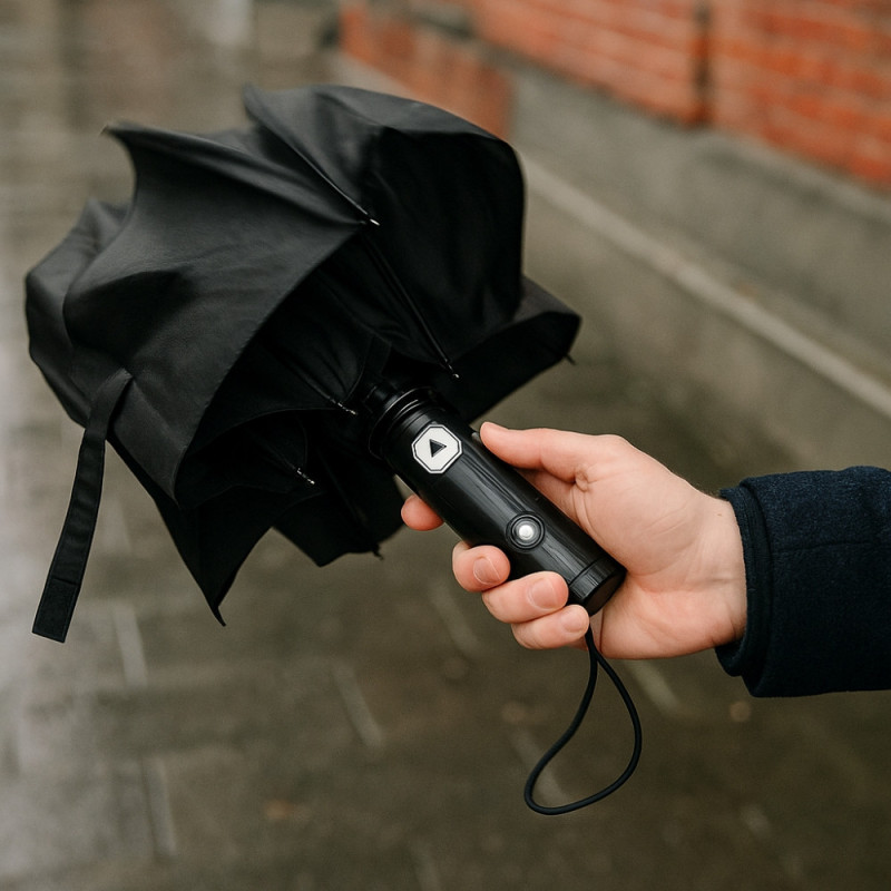 Parapluie Cristaflor Automatique Pliable 32 cm Résistant au Vent Fibre de Verre Tissu Déperlant avec Poignée Lumière