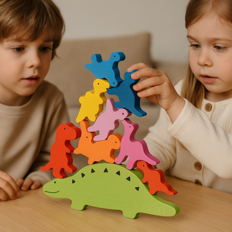 Jeu Équilibre Dinosaure à Balance en Bois 11 Pièces Coloré Jeu Éducatif Ludique pour Enfants