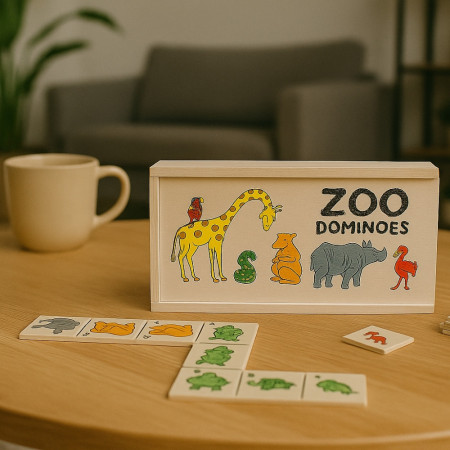 Jeu de Dominos Animaux en Bois 28 Pièces Colorés pour Enfants Apprentissage Formes et Couleurs