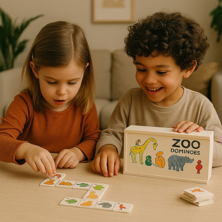 Jeu de Dominos Animaux en Bois 28 Pièces Colorés pour Enfants Apprentissage Formes et Couleurs