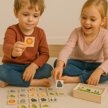 Jeu de Memory Animaux en Bois 20 Pièces Colorés pour Enfants Apprentissage Formes et Couleurs					