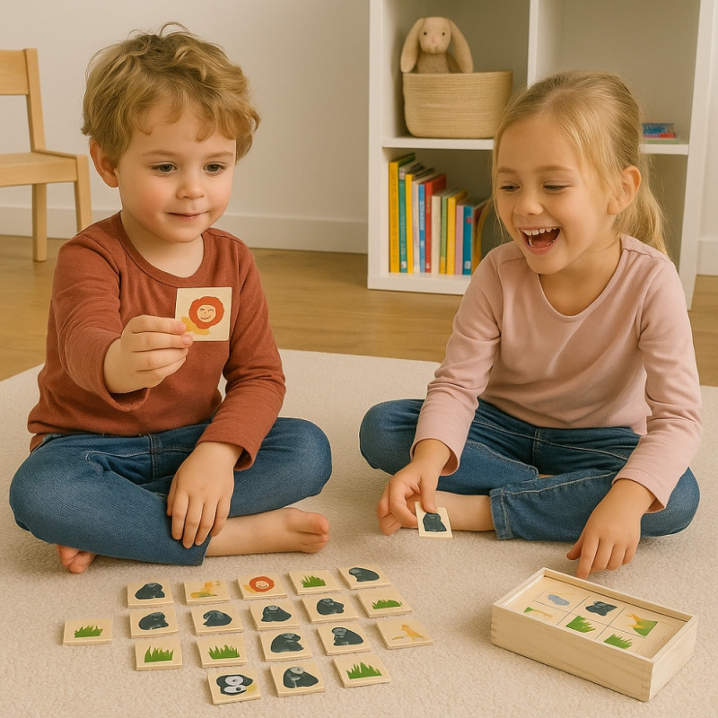 Jeu de Memory Animaux en Bois 20 Pièces Colorés pour Enfants Apprentissage Formes et Couleurs					