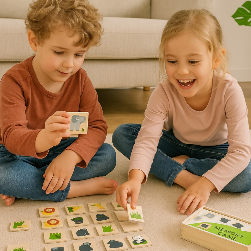 Jeu de Memory Animaux en Bois 20 Pièces Colorés pour Enfants Apprentissage Formes et Couleurs					