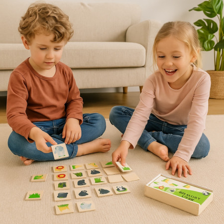 Jeu de Memory Animaux en Bois 20 Pièces Colorés pour Enfants Apprentissage Formes et Couleurs					
