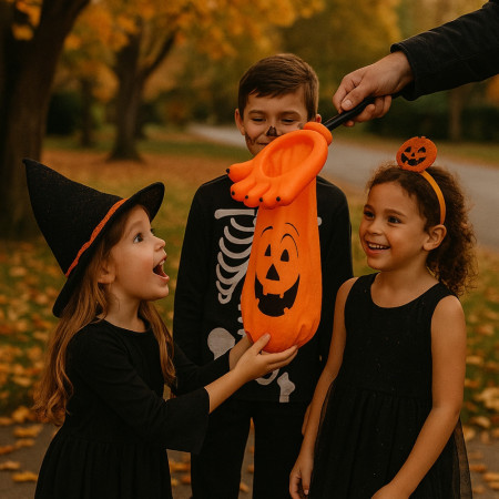 Main à Bonbons Halloween Sac Main de Monstre Orange Noir 45 cm Trick or Treat Panier