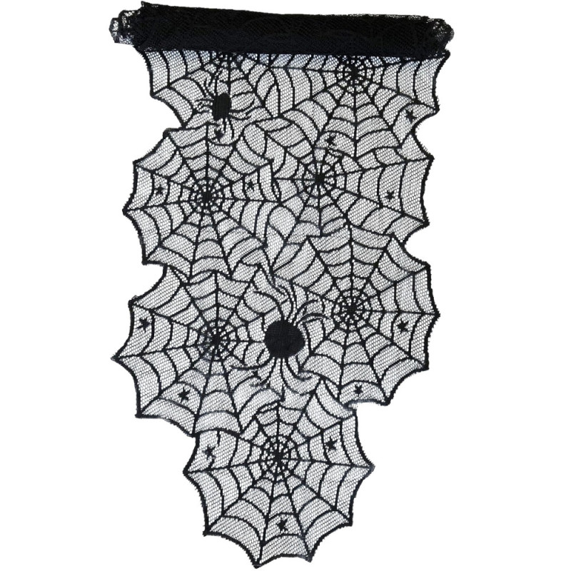 Pack de 2 Grands Chemins de Table Halloween Tissu Polyester Noir Motif Toile d'Araignée 183 x 45 cm Décoration