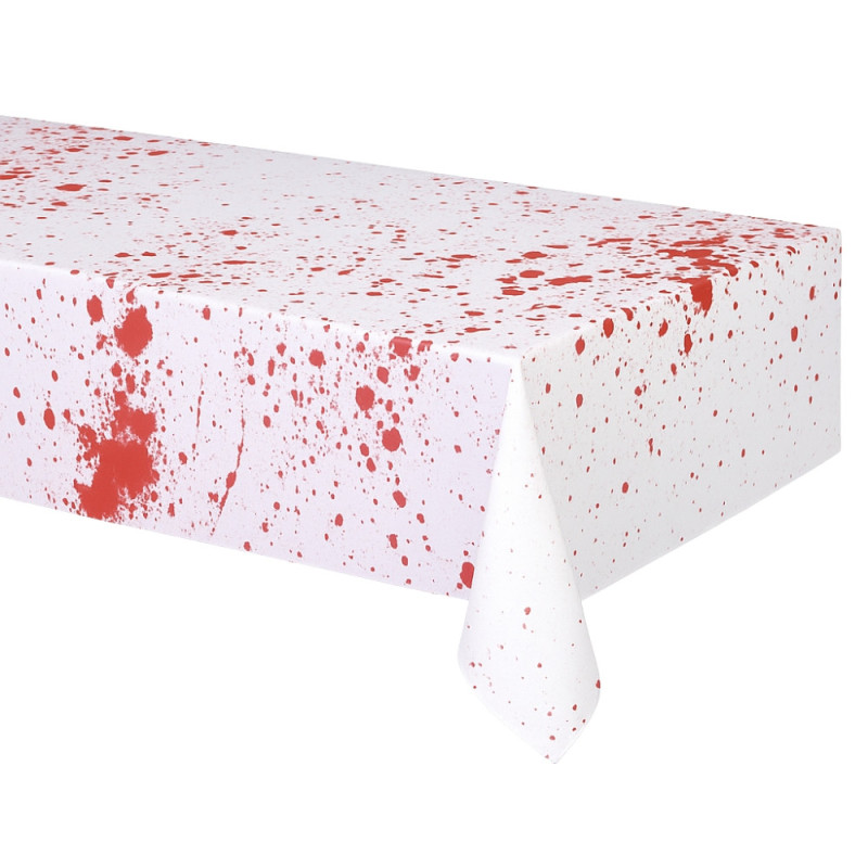 Grande Nappe Halloween Blanche Sanglante Motif Eclaboussures Rouges 245 x 75 cm Décoration