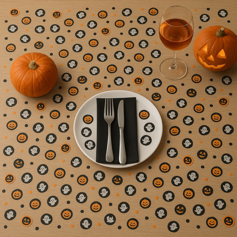 Pack de 300 Confettis Halloween Citrouilles et Fantômes en Papier pour Décoration de Table