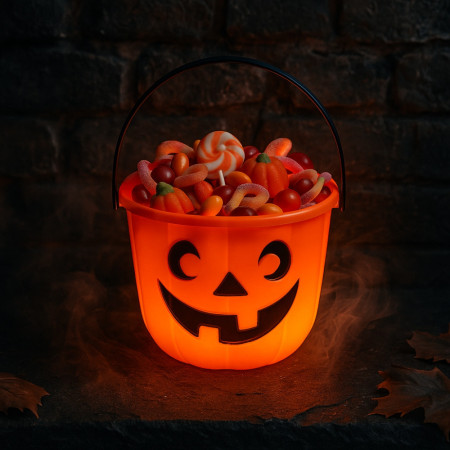 Seau à Bonbons Halloween Orange Rigide 14cm Motif Tête de Citrouille pour Enfants Trick Or Treat