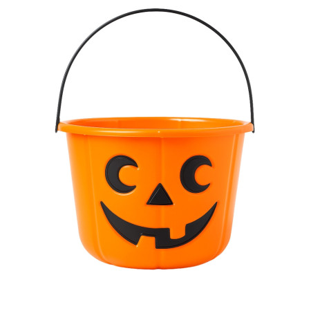 Seau à Bonbons Halloween Orange Rigide 14cm Motif Tête de Citrouille pour Enfants Trick Or Treat