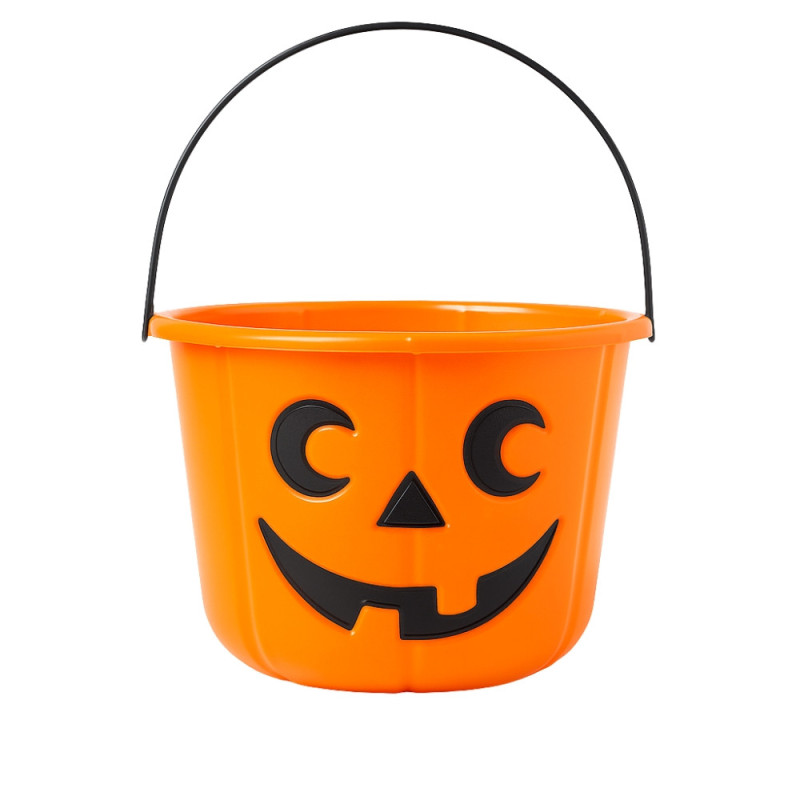 Seau à Bonbons Halloween Orange Rigide 14cm Motif Tête de Citrouille pour Enfants Trick Or Treat