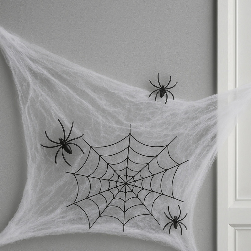 Toile d'Araignée Géante Réutilisable pour Décoration Intérieure Halloween Facile à Poser