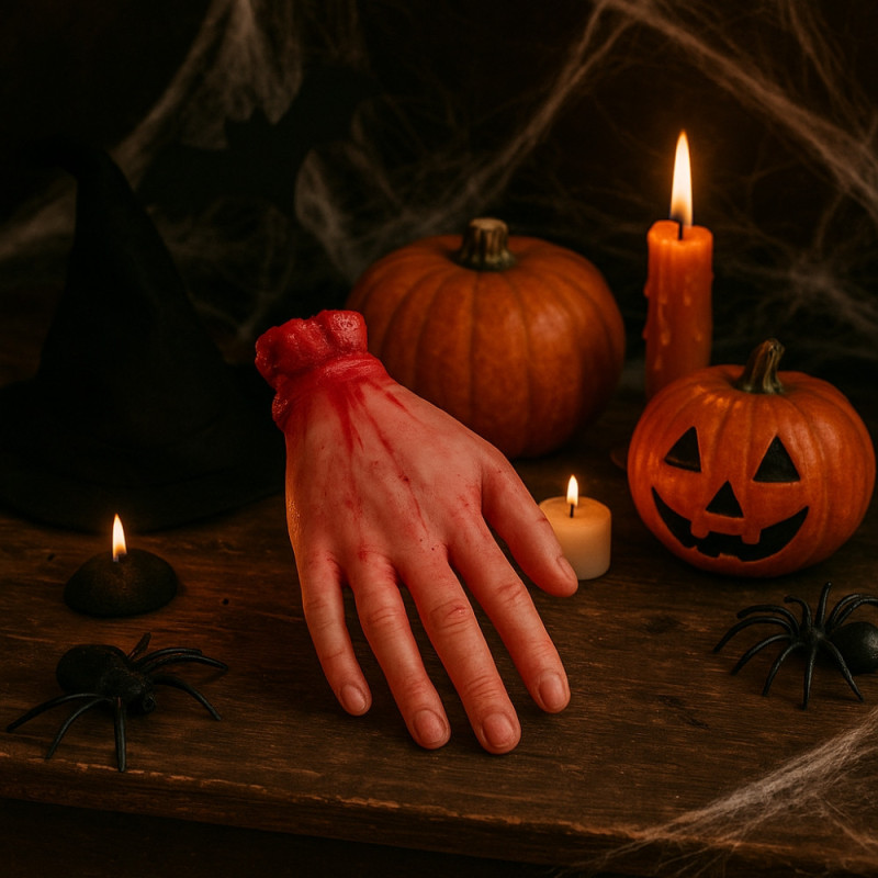 Fausse Main Coupée Ensanglantée en Plastique Réaliste 20cm Décoration Halloween