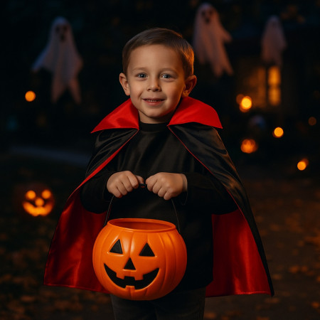 Déguisement Cape Enfant Noire et Rouge Doublée Taille Unique 3 à 6 Ans Costume Halloween
