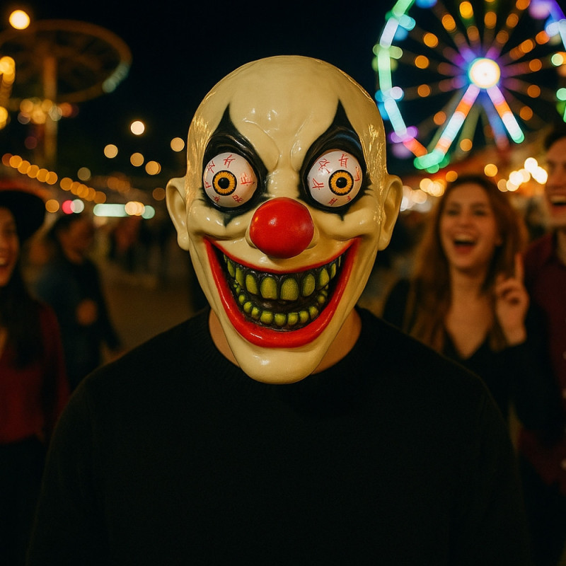Masque Clown aux Yeux Exorbités Effrayant 25 cm pour Adulte Déguisement Halloween