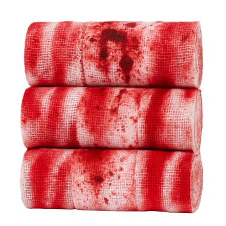 Lot de 3 Bandages Sanglants Rouge et Blanc de 2 Mètres Halloween pour Déguisement ou Décoration