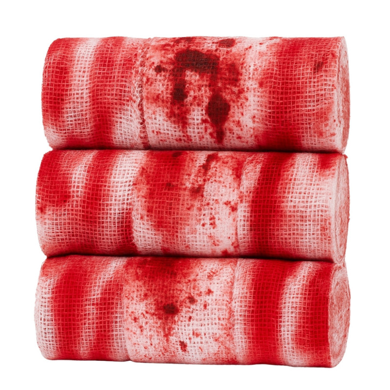 Lot de 3 Bandages Sanglants Rouge et Blanc de 2 Mètres Halloween pour Déguisement ou Décoration