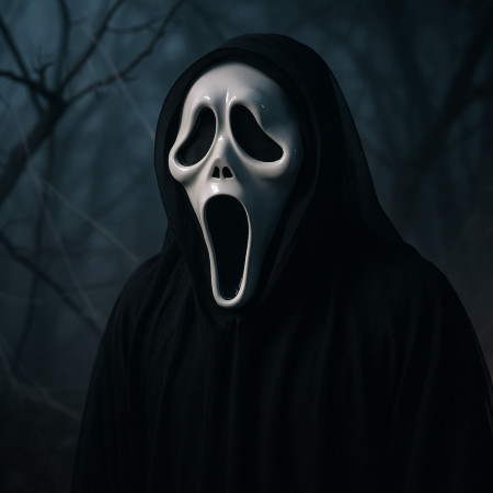 Masque Scream 30 cm en Plastique avec Voile Noir Film dHorreur Déguisement Halloween