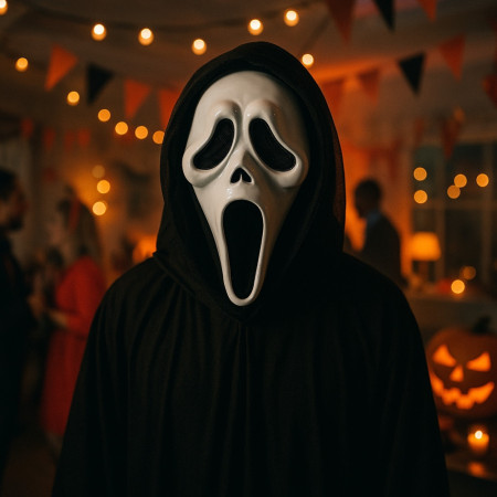 Masque Scream 30 cm en Plastique avec Voile Noir Film dHorreur Déguisement Halloween