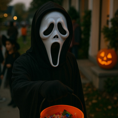 Masque Scream 30 cm en Plastique avec Voile Noir Film dHorreur Déguisement Halloween