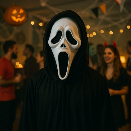 Masque Scream 30 cm en Plastique avec Voile Noir Film dHorreur Déguisement Halloween