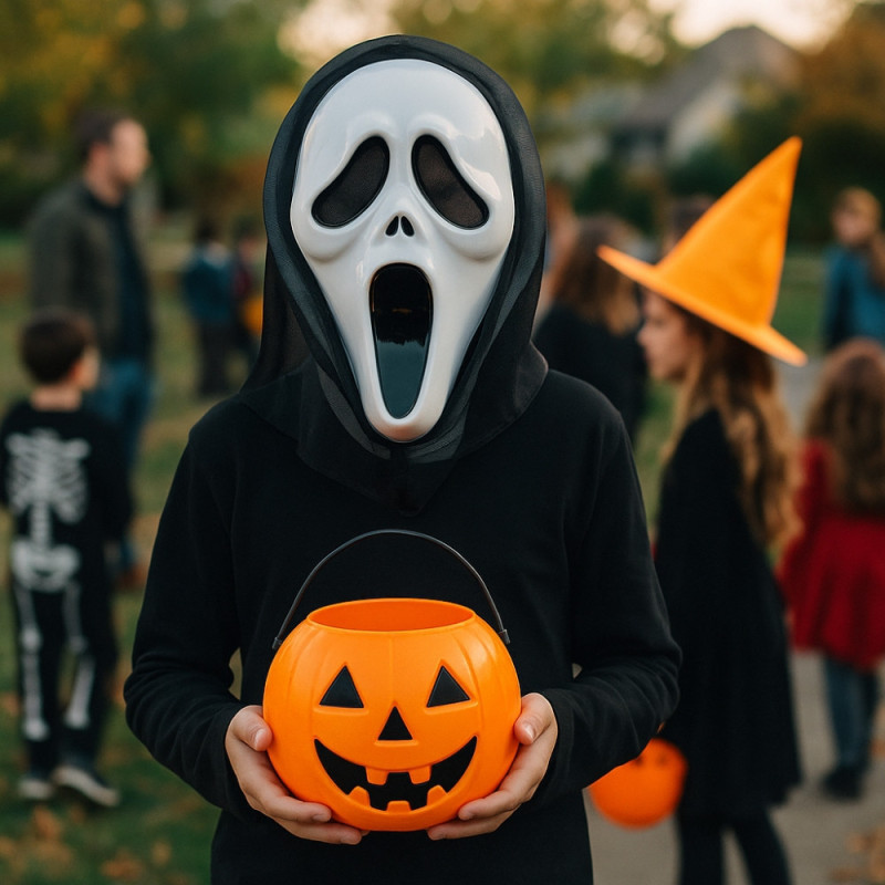 Masque Scream 30 cm en Plastique avec Voile Noir Film dHorreur Déguisement Halloween