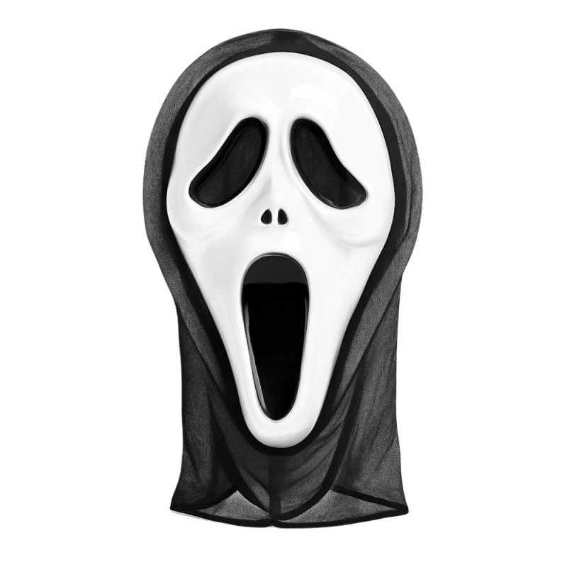 Masque Scream 30 cm en Plastique avec Voile Noir Film dHorreur Déguisement Halloween