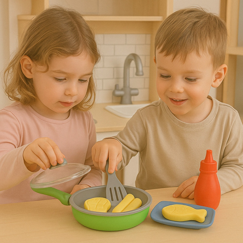 Jouet Air Fryer Sonore et Lumineux, 4 Boutons de Cuisson, Aliments qui Changent de Couleur, À Piles, Dès 3 Ans