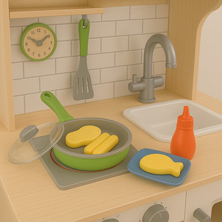 Jouet Air Fryer Sonore et Lumineux, 4 Boutons de Cuisson, Aliments qui Changent de Couleur, À Piles, Dès 3 Ans
