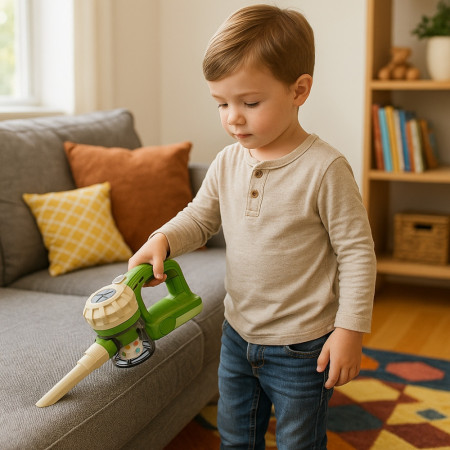 Aspirateur Jouet 3-en-1 pour Enfant, Fonctionnel et Sonore, Aspiration Réelle à Piles, Marche-Arrêt, 2 Embouts, dès 3 Ans