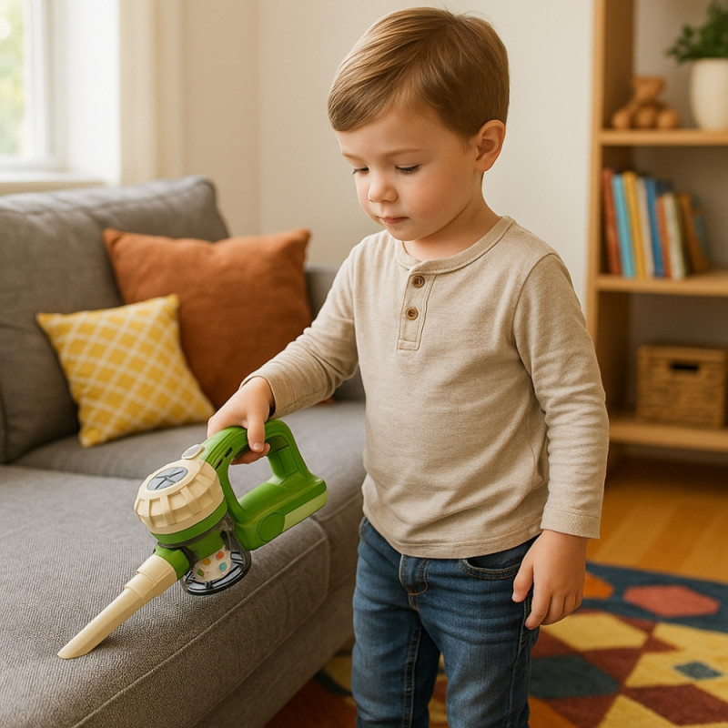 Aspirateur Jouet 3-en-1 pour Enfant, Fonctionnel et Sonore, Aspiration Réelle à Piles, Marche-Arrêt, 2 Embouts, dès 3 Ans