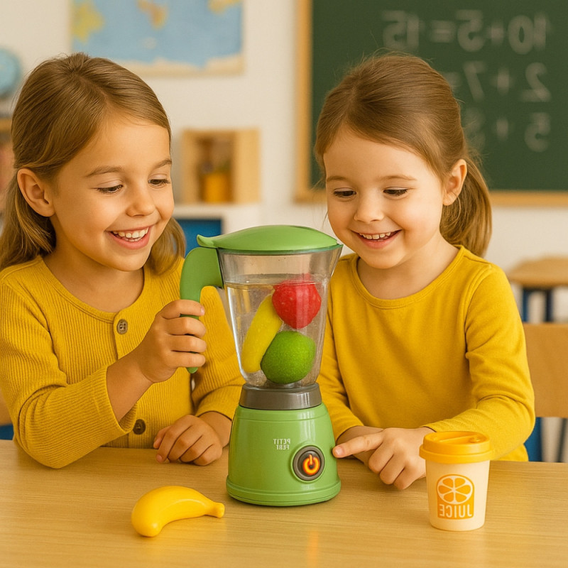Jouet Blender Sonore et Lumineux, Fonctionnel avec Fruits et Tasse, Tourne Réellement, À Piles, Dès 3 Ans