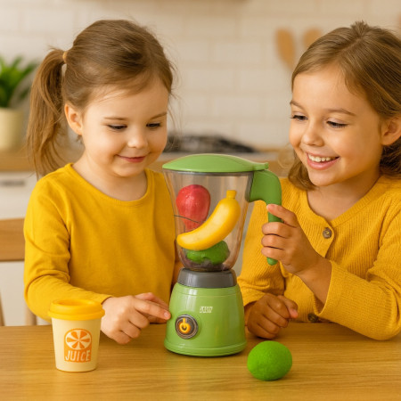 Jouet Blender Sonore et Lumineux, Fonctionnel avec Fruits et Tasse, Tourne Réellement, À Piles, Dès 3 Ans