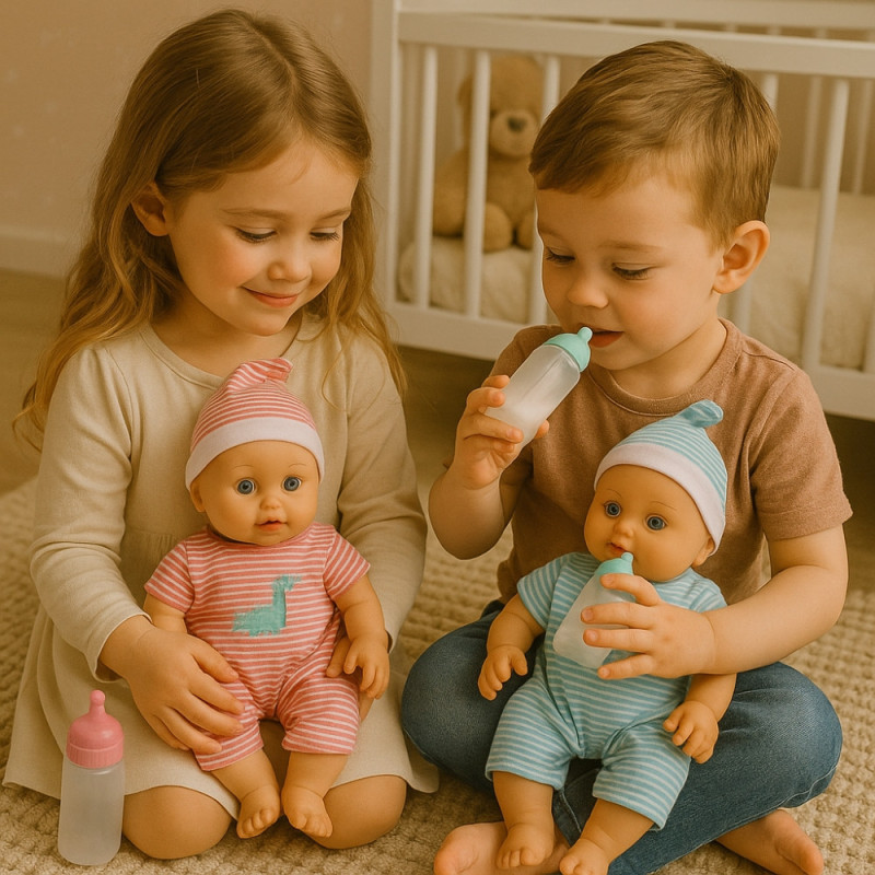 Coffret Poupons Jumeaux Garçon et Fille, 23 cm, avec Pyjamas Rayés et Biberons, Jouet dès 3 Ans
