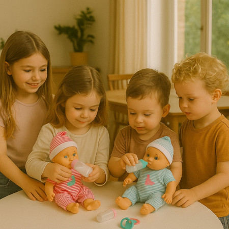 Coffret Poupons Jumeaux Garçon et Fille, 23 cm, avec Pyjamas Rayés et Biberons, Jouet dès 3 Ans