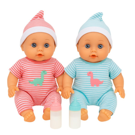 Coffret Poupons Jumeaux Garçon et Fille, 23 cm, avec Pyjamas Rayés et Biberons, Jouet dès 3 Ans