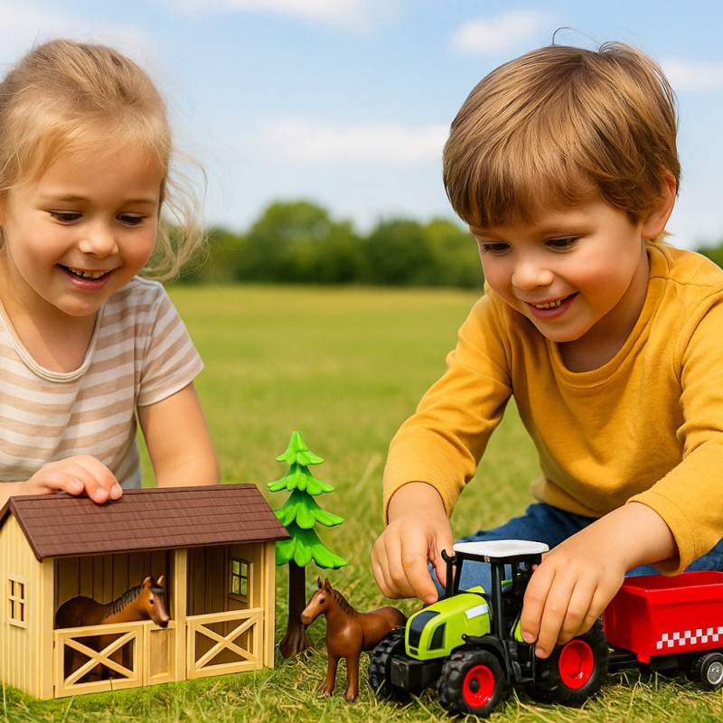 Jouet Ma Petite Écurie 7 Pièces avec Fermier, Chevaux et Tracteur Sonore et Lumineux, Piles Incluses, Dès 3 Ans
