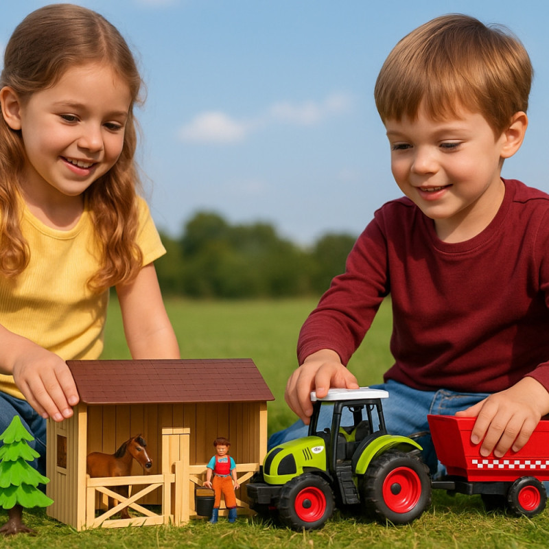Jouet Ma Petite Écurie 7 Pièces avec Fermier, Chevaux et Tracteur Sonore et Lumineux, Piles Incluses, Dès 3 Ans